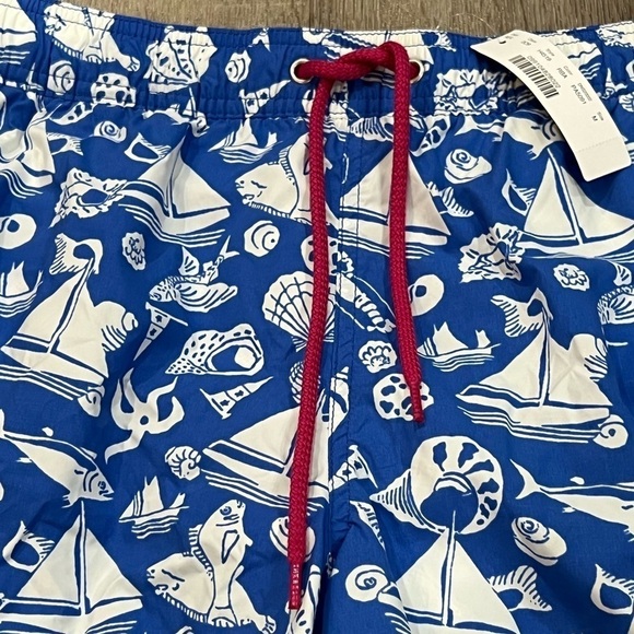 NWT J. Crew Size M 6” Stretch Swim Trunks Blue Lobster Sailboat Shell Summer - Picture 4 of 9